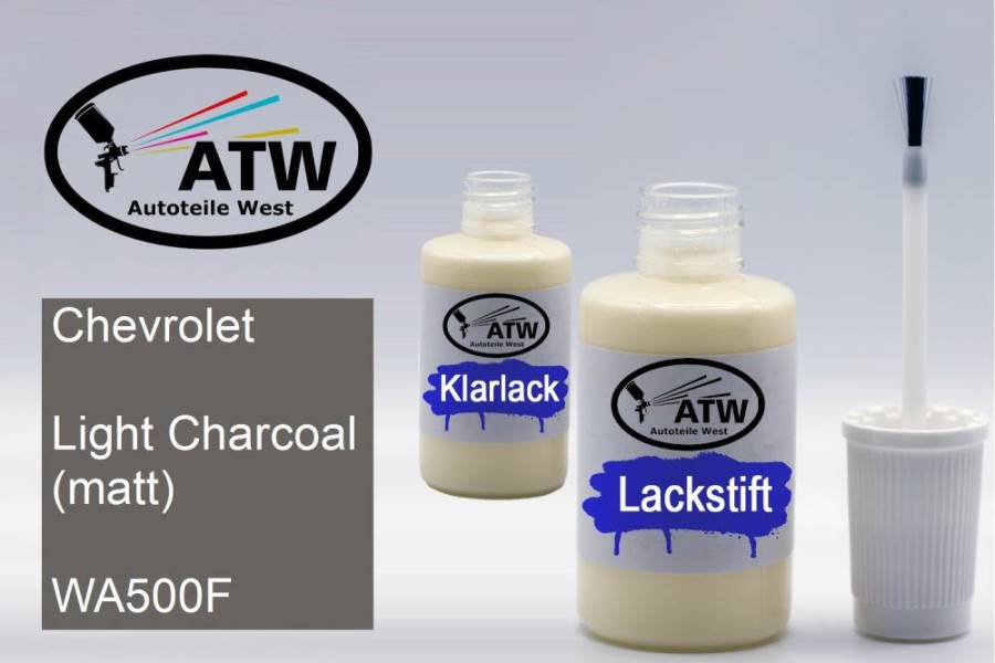 Chevrolet, Light Charcoal (matt), WA500F: 20ml Lackstift + 20ml Klarlack - Set, von ATW Autoteile West.